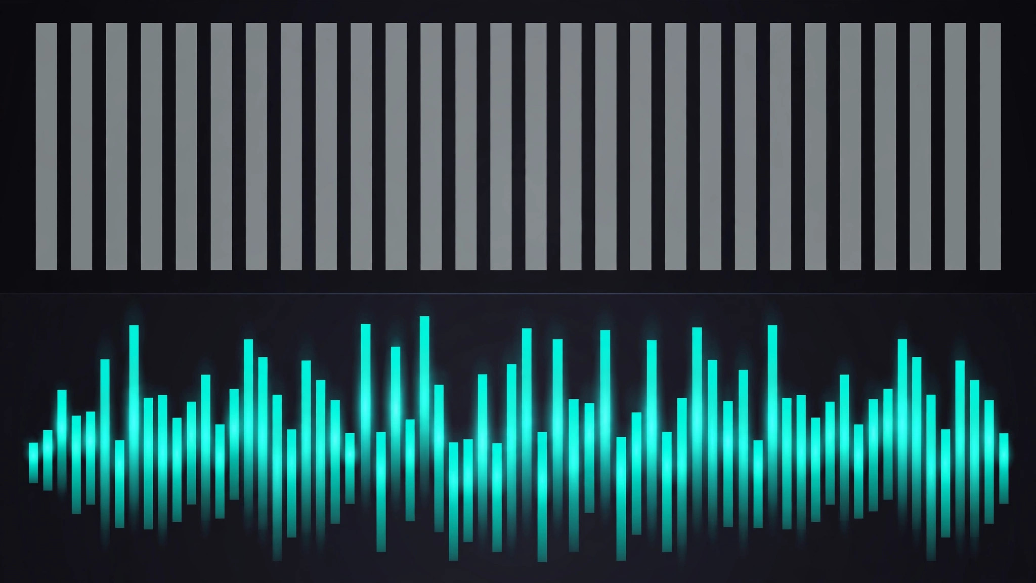Waveform visualization comparing uniform monotonous sentence rhythm with varied natural human rhythm, illustrating burstiness